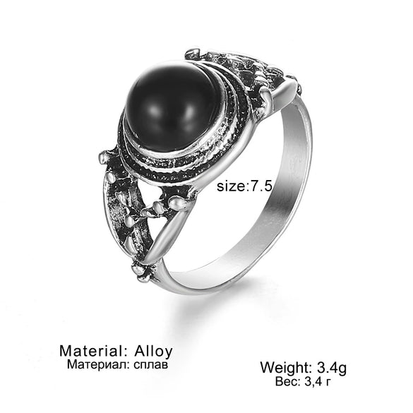 Wholesale Hip Hop Retro Geometric Alloy Ring Set With Black Gemstones