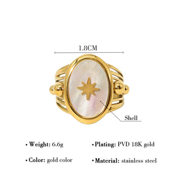 Hip-hop Retro Hexagram Stainless Steel Titanium Steel Plating Inlay Shell 18k Gold Plated Open Rings