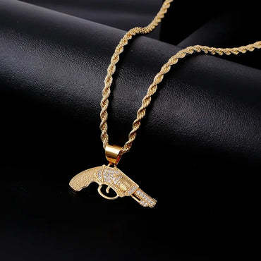 Wholesale Jewelry Hip-Hop Retro Pistol 304 Stainless Steel Copper Zircon K Gold Plated Plating Inlay Pendant Necklace