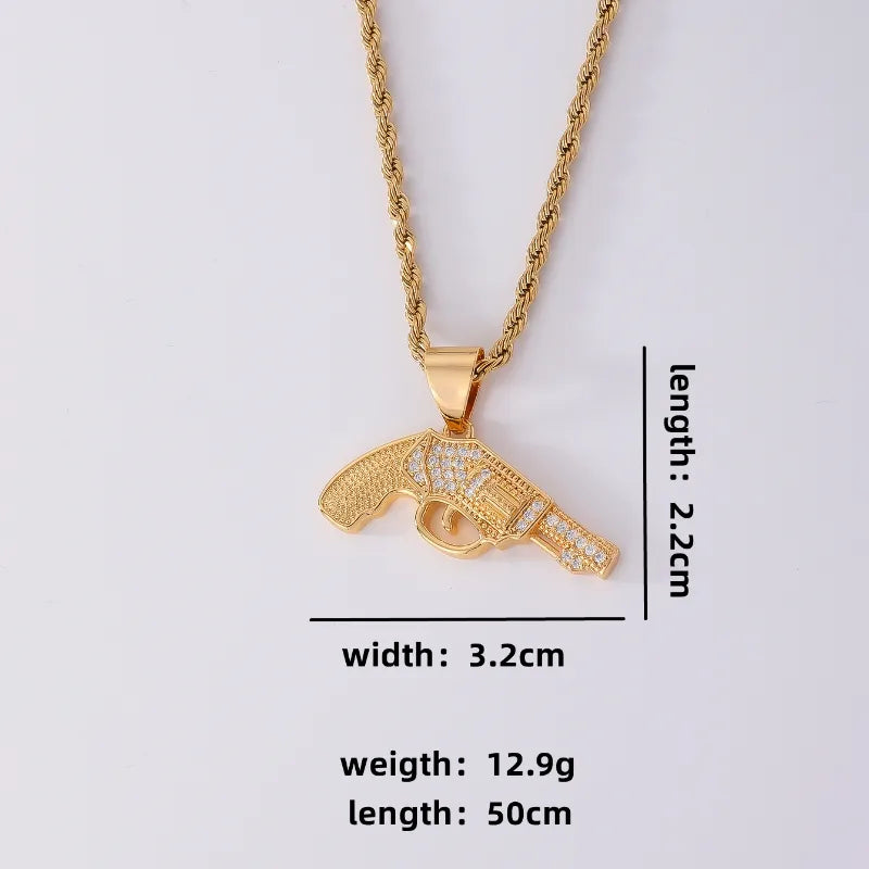 Wholesale Jewelry Hip-Hop Retro Pistol 304 Stainless Steel Copper Zircon K Gold Plated Plating Inlay Pendant Necklace