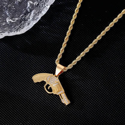 Wholesale Jewelry Hip-Hop Retro Pistol 304 Stainless Steel Copper Zircon K Gold Plated Plating Inlay Pendant Necklace