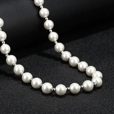 304 Stainless Steel Artificial Pearl 18K Gold Plated Hip-Hop Retro Beaded Round Necklace