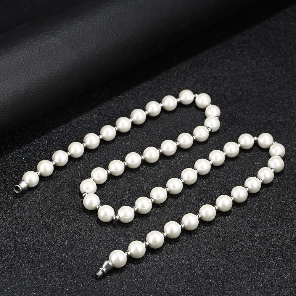 304 Stainless Steel Artificial Pearl 18K Gold Plated Hip-Hop Retro Beaded Round Necklace