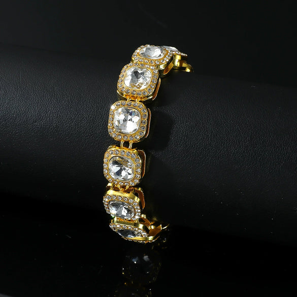 Wholesale Hip Hop Rhinestone Geometric Pattern Diamond Stitching Square Bracelet For Men And Women