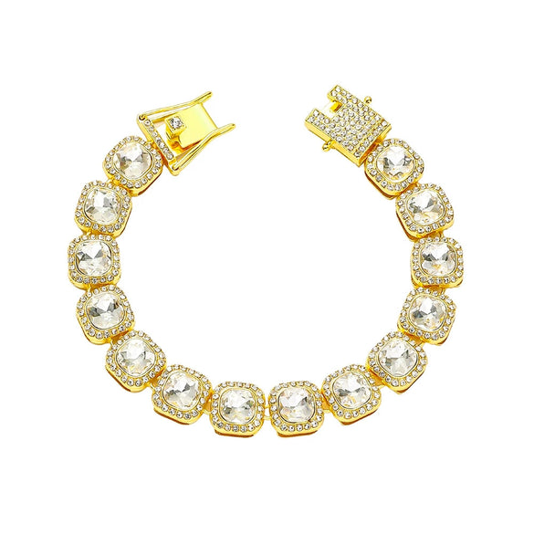 Wholesale Hip Hop Rhinestone Geometric Pattern Diamond Stitching Square Bracelet For Men And Women