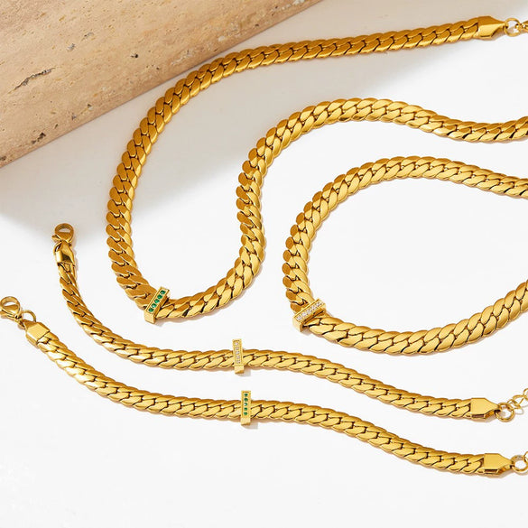 Wholesale Hip Hop Snake Bone Necklace And Bracelet Set For Women Stainless Steel Geometric Design Electroplated