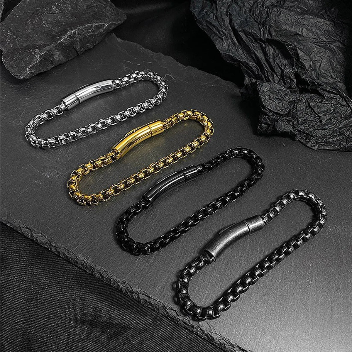 Hip-Hop Solid Color Titanium Steel Inlaid Gold Unisex Bracelets