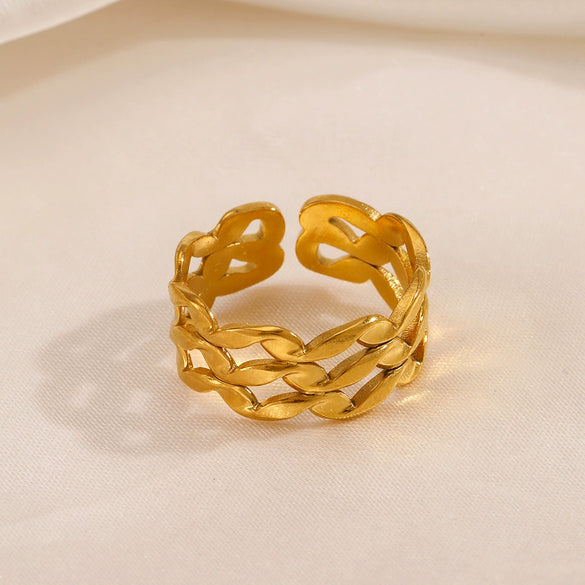 Wholesale Hip Hop Stainless Steel Geometric Ring Retro Popular Real Gold Electroplated For Women