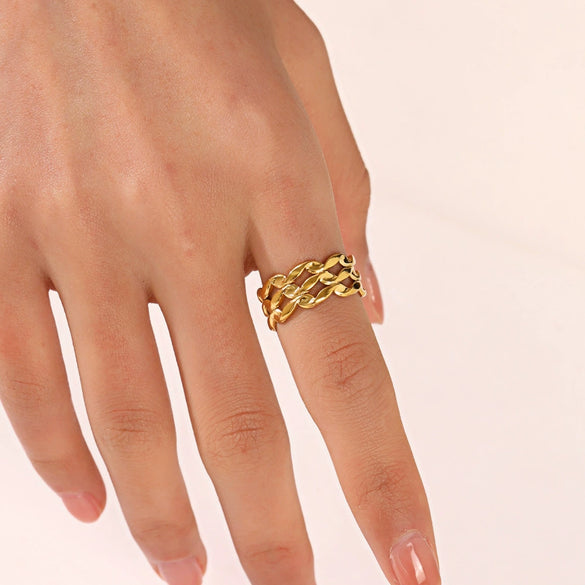 Wholesale Hip Hop Stainless Steel Geometric Ring Retro Popular Real Gold Electroplated For Women