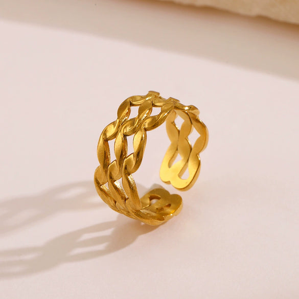 Wholesale Hip Hop Stainless Steel Geometric Ring Retro Popular Real Gold Electroplated For Women