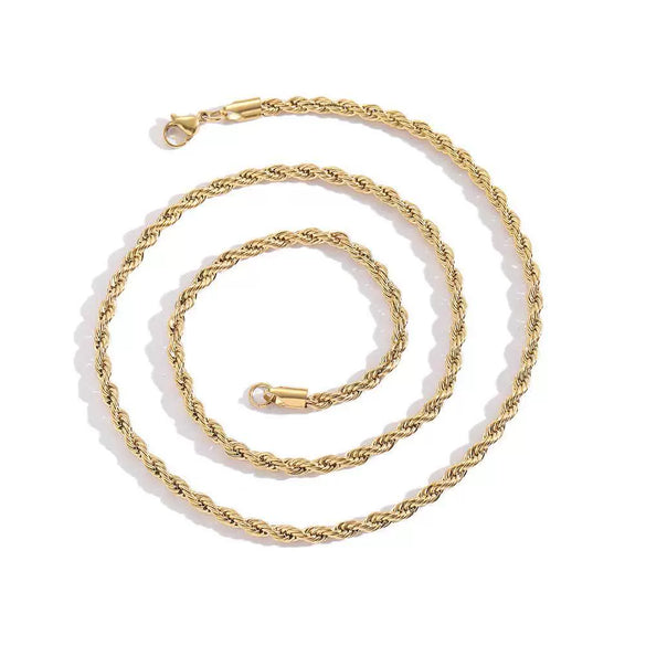 Wholesale Hip Hop Stainless Steel Twist Chain Necklace And Bracelet Gold Plated With Gemstones