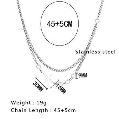 304 Stainless Steel 18K Gold Plated Hip-Hop Star Layered Necklaces