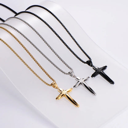 Wholesale Hip-hop Streetwear Cross Stainless Steel Plating Pendant Necklace