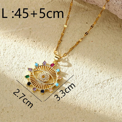 Wholesale Hip-Hop Streetwear Eight Awn Star Cross Devil'S Eye Copper Inlay 14K Gold Plated Pendant Necklace