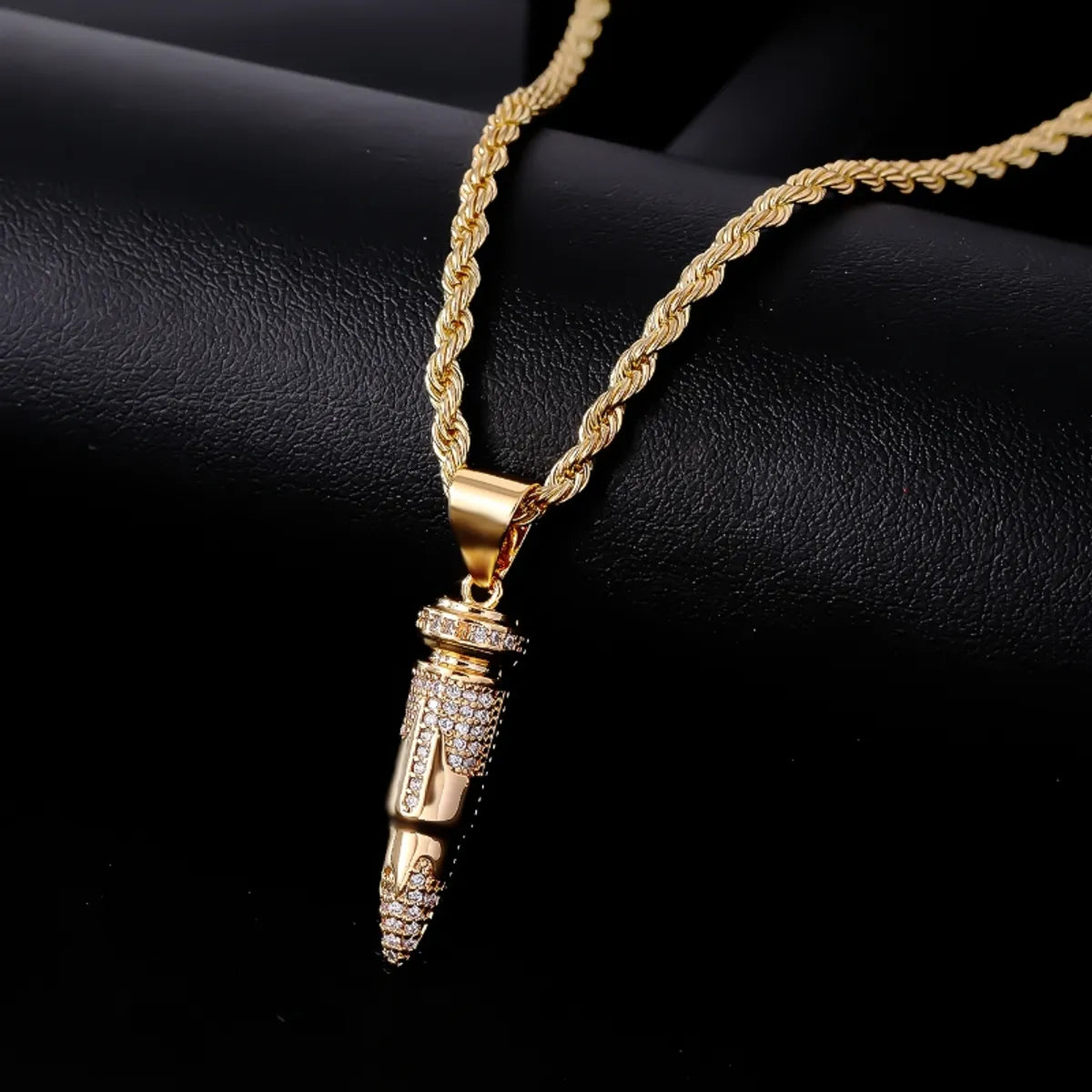 Wholesale Jewelry Hip-Hop Streetwear Geometric Bullet 304 Stainless Steel Copper Zircon K Gold Plated Plating Inlay Pendant Necklace