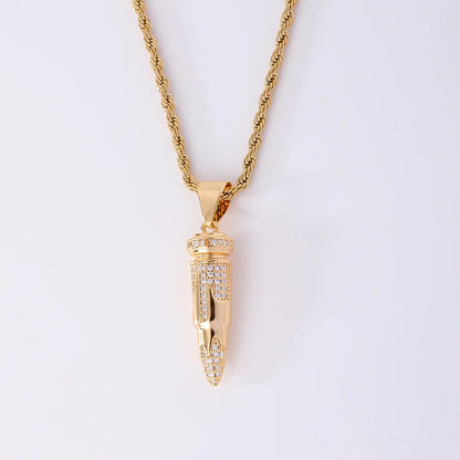 Wholesale Jewelry Hip-Hop Streetwear Geometric Bullet 304 Stainless Steel Copper Zircon K Gold Plated Plating Inlay Pendant Necklace