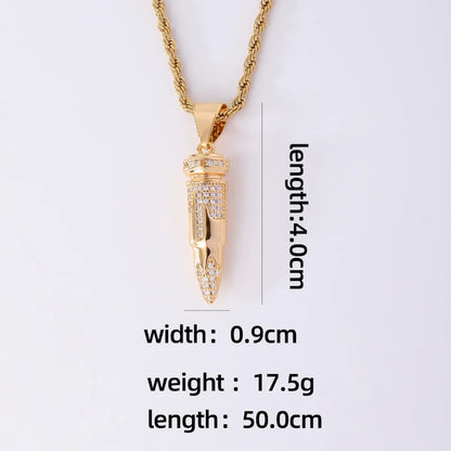 Wholesale Jewelry Hip-Hop Streetwear Geometric Bullet 304 Stainless Steel Copper Zircon K Gold Plated Plating Inlay Pendant Necklace