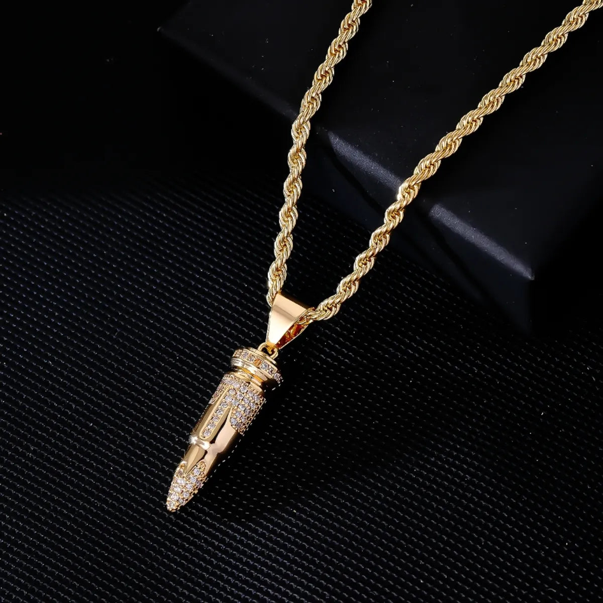 Wholesale Jewelry Hip-Hop Streetwear Geometric Bullet 304 Stainless Steel Copper Zircon K Gold Plated Plating Inlay Pendant Necklace