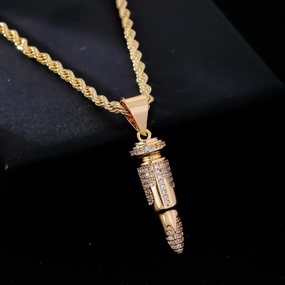 Wholesale Jewelry Hip-Hop Streetwear Geometric Bullet 304 Stainless Steel Copper Zircon K Gold Plated Plating Inlay Pendant Necklace