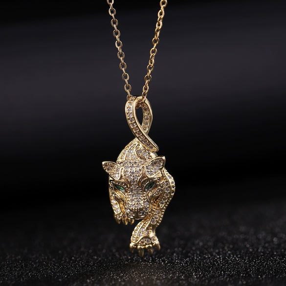Wholesale Hip Hop Style Animal Pattern Copper Inlaid Zircon Goldplated Pendant Necklace