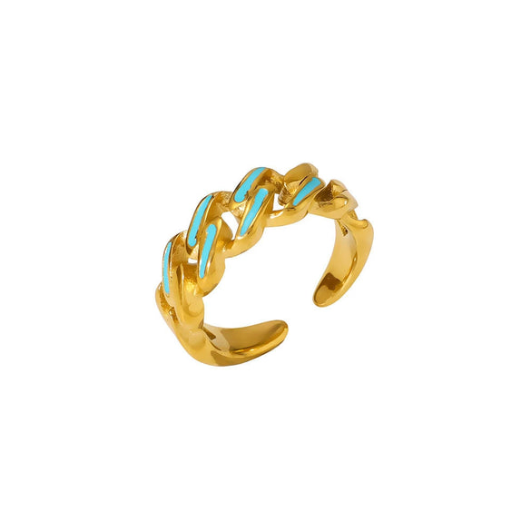 Wholesale Hip Hop Style Color Chain Ring And Bracelet In Stainless Steel With Geometric Pattern And Electroplating