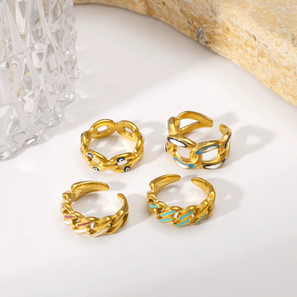 Wholesale Hip Hop Style Color Chain Ring And Bracelet In Stainless Steel With Geometric Pattern And Electroplating