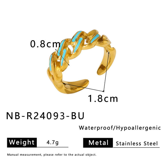 Wholesale Hip Hop Style Color Chain Ring And Bracelet In Stainless Steel With Geometric Pattern And Electroplating