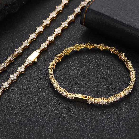 Wholesale Hip Hop Style Copper Tennis Chain Zircon Necklace And Bracelet Jewelry Unisex