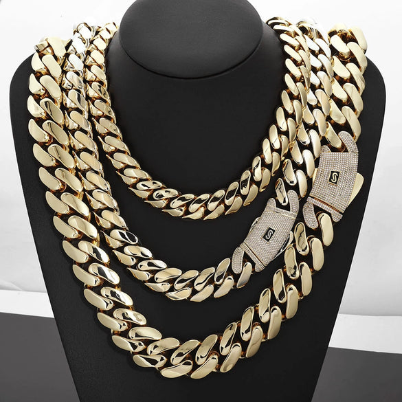 Wholesale Hip Hop Style Cuban Chain Copper Necklace And Bracelet Jewelry Electroplated Accessories For Men