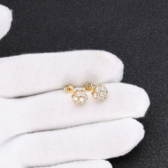Wholesale Hip Hop Style Flower Shaped Zircon Earrings Made Of Copper And 225 Silver