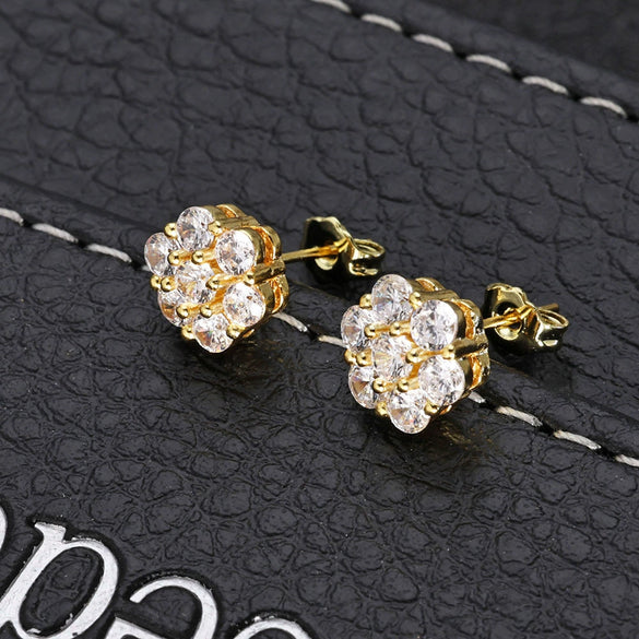 Wholesale Hip Hop Style Flower Shaped Zircon Earrings Made Of Copper And 225 Silver