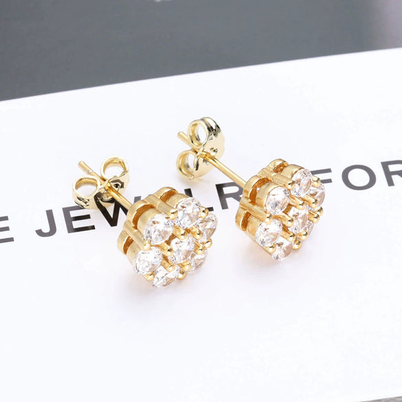 Wholesale Hip Hop Style Flower Shaped Zircon Earrings Made Of Copper And 225 Silver