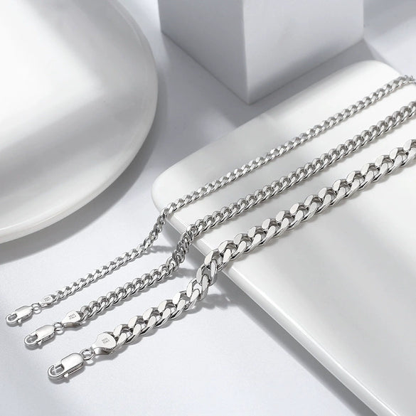 Wholesale Hip Hop Style Geometric Pattern S925 Sterling Silver Cuba Chain Necklace For Men And Women