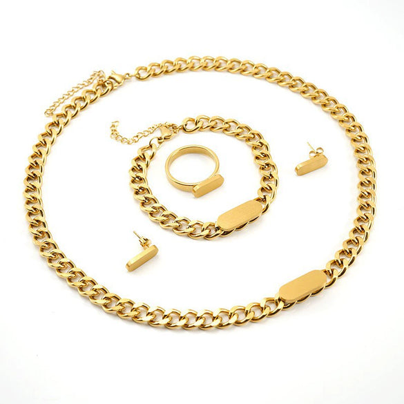 Wholesale Hip Hop Style Geometric Titanium Steel Cuban Chain Gold Jewelry Set With Electroplating For Men And Women