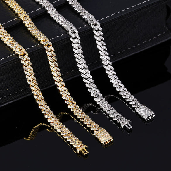 Wholesale Hip Hop Style Geometric Zircon Copper Cuban Chain Bracelet For Men And Women