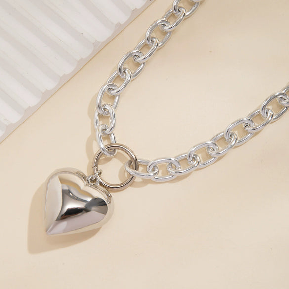 Wholesale Hip Hop Style Heart Shape Iron Chain Ccb Pendant Necklace With Electroplating Treatment