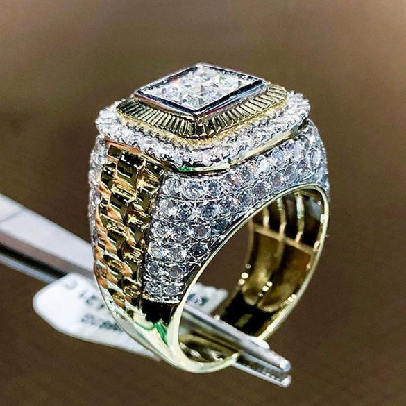 Wholesale Hip Hop Style Men's Alloy Diamond Geometric Ring Jewelry