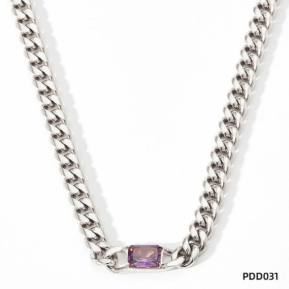 Wholesale Hip Hop Style Stainless Steel Cuban Chain Jewelry Set With Polished Finish Inlaid Zircon And Stars Sun Moon Clouds Universe Pattern Electroplated Clavicle Chain Bracelet