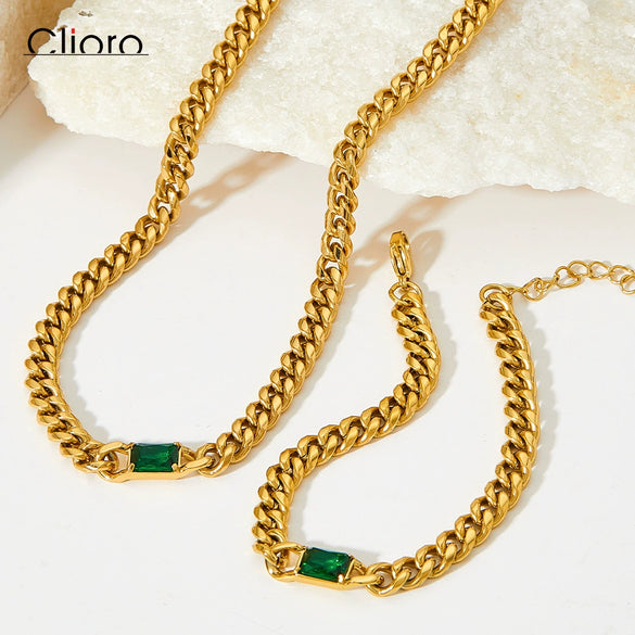 Wholesale Hip Hop Style Stainless Steel Cuban Chain Jewelry Set With Polished Finish Inlaid Zircon And Stars Sun Moon Clouds Universe Pattern Electroplated Clavicle Chain Bracelet