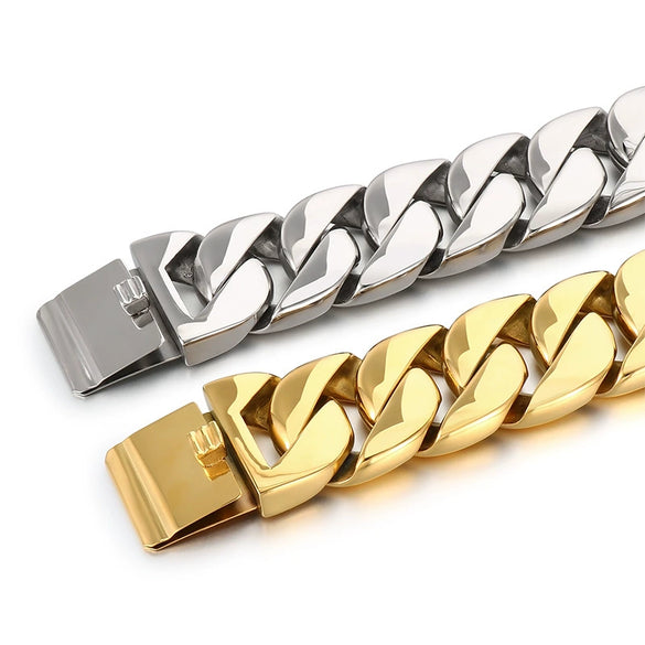 Wholesale Hip Hop Style Stainless Steel Cuban Chain Unisex Necklace And Bracelet With Electroplating