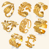 Wholesale Hip Hop Style Stainless Steel Ginkgo Leaf Ring With 18K Gold Plated Electroplating For Lady And Unisex