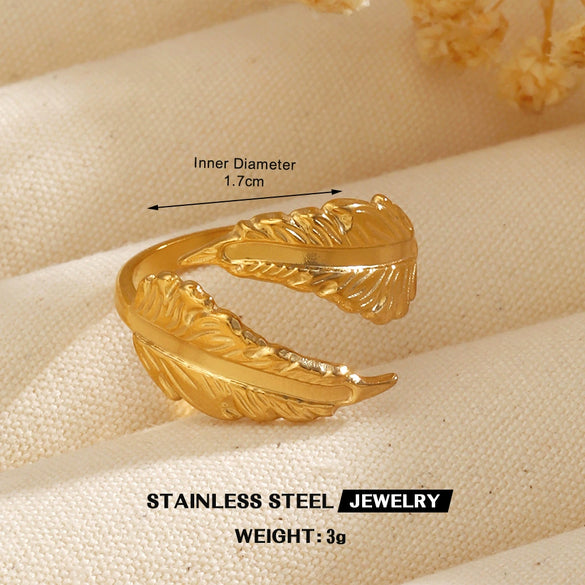 Wholesale Hip Hop Style Stainless Steel Ginkgo Leaf Ring With 18K Gold Plated Electroplating For Lady And Unisex