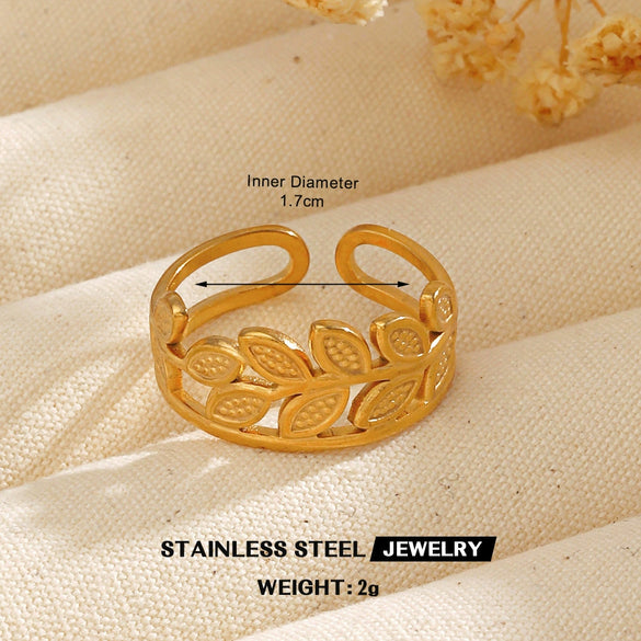 Wholesale Hip Hop Style Stainless Steel Ginkgo Leaf Ring With 18K Gold Plated Electroplating For Lady And Unisex