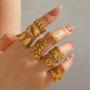 Wholesale Hip Hop Style Stainless Steel Ginkgo Leaf Ring With 18K Gold Plated Electroplating For Lady And Unisex