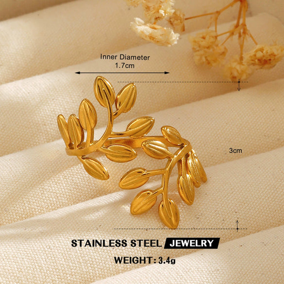 Wholesale Hip Hop Style Stainless Steel Ginkgo Leaf Ring With 18K Gold Plated Electroplating For Lady And Unisex