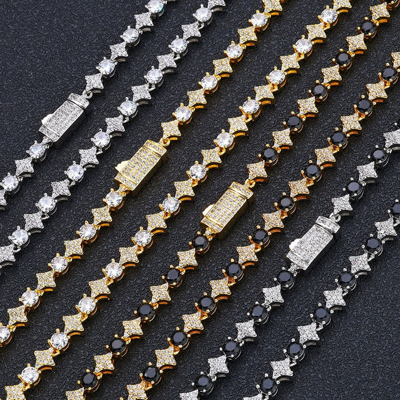Wholesale Hip Hop Style Star Shaped Zircon Copper Men's Bracelet Jewelry