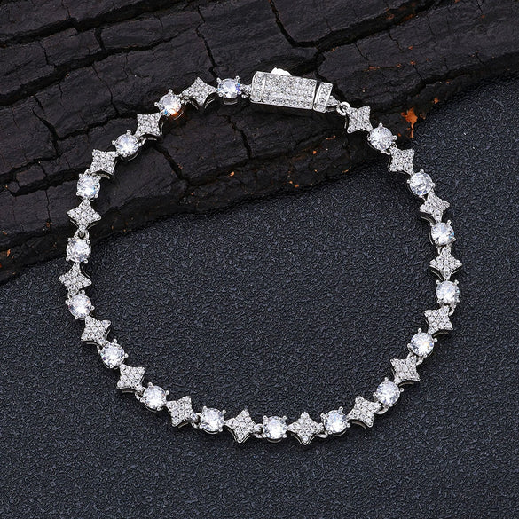 Wholesale Hip Hop Style Star Shaped Zircon Copper Men's Bracelet Jewelry