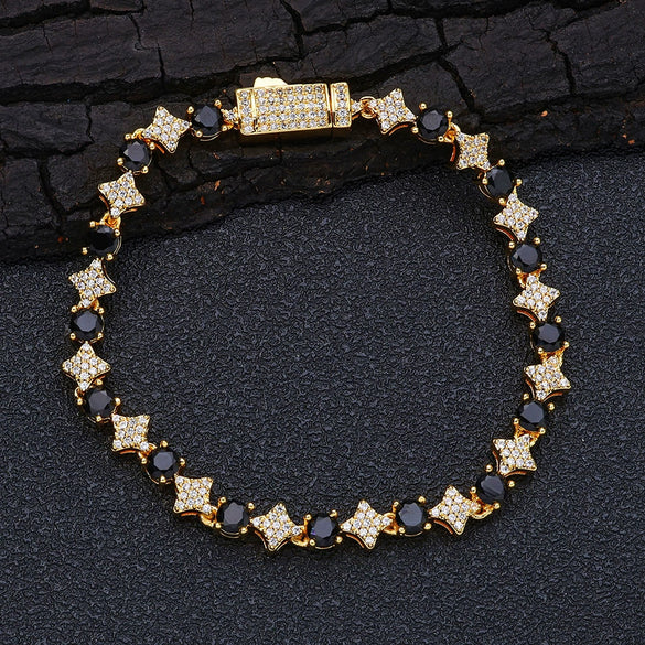 Wholesale Hip Hop Style Star Shaped Zircon Copper Men's Bracelet Jewelry