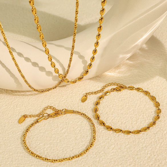 Wholesale Hip Hop Style 316L Stainless Steel Electroplated Clavicle Chain And Beanie Bracelet Jewelry For Women