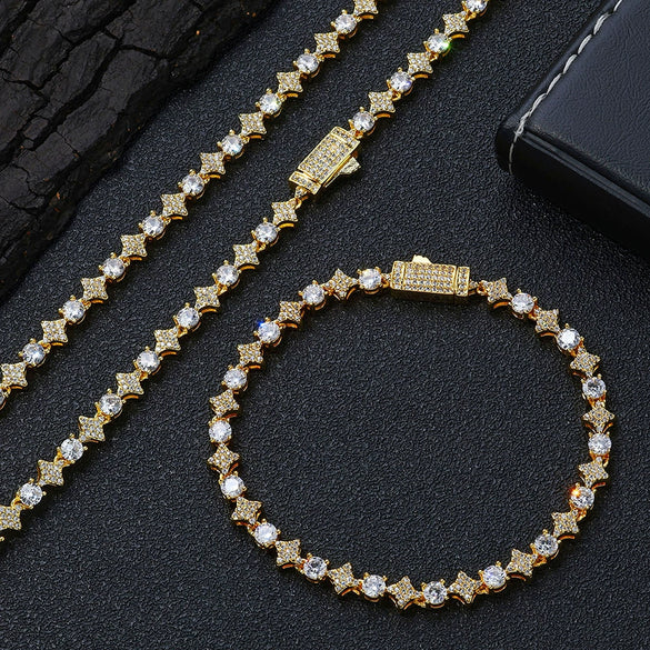Wholesale Hip Hop Style Zircon Tennis Chain Jewelry With Copper Material And Star Shape